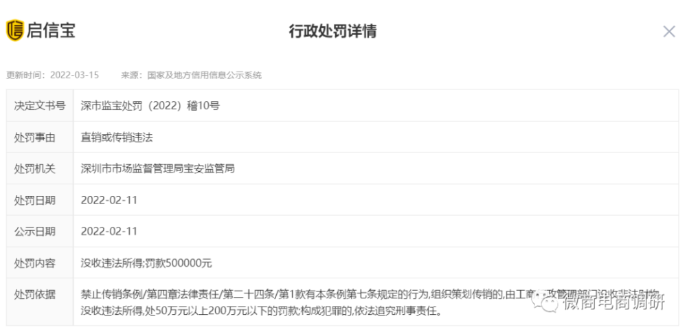 深圳一家政公司涉嫌传销违法被处罚款人民币50万元！